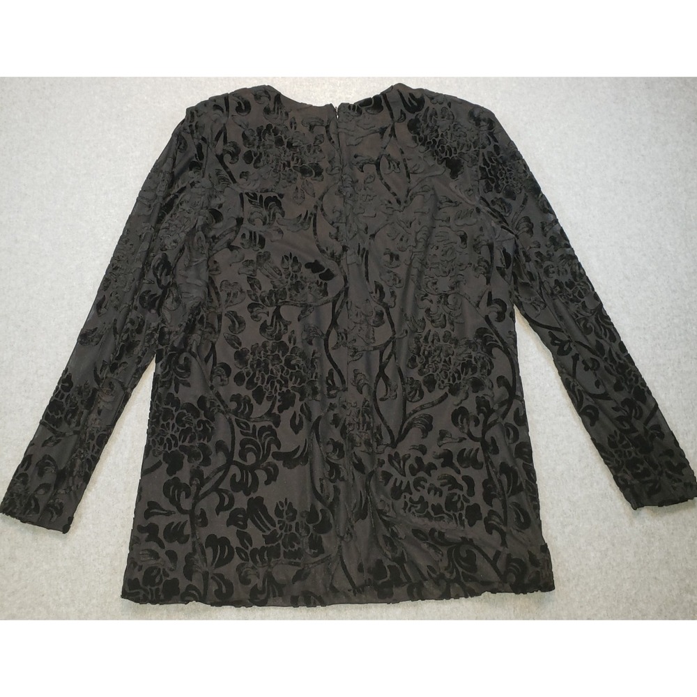 Vintage Caron Velvet Embossed Top Blouse Womens Black Sz 14 Lined Sheer Sleeves - Picture 9 of 14